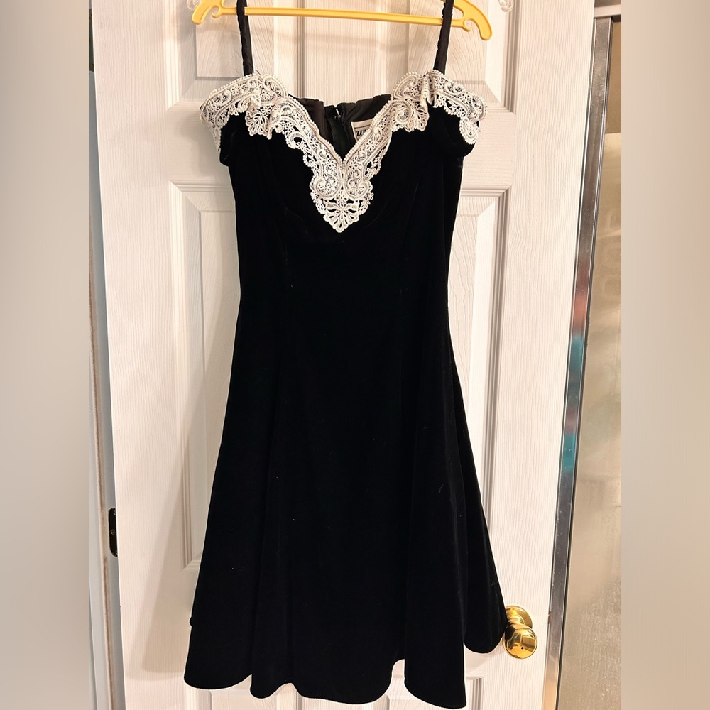 Prom or cocktail dress by Zum Zum. Vintage Black tea length with lace collar